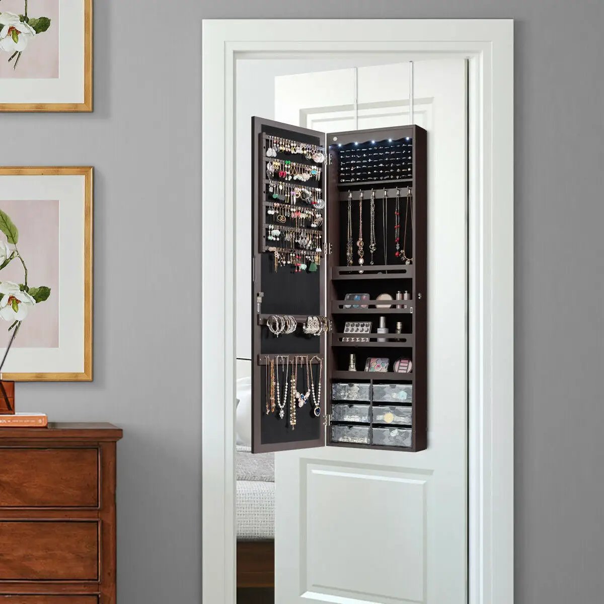 5 LEDs Jewelry Armoire Wall Mounted / Door Hanging Mirror, photo 8 of 10