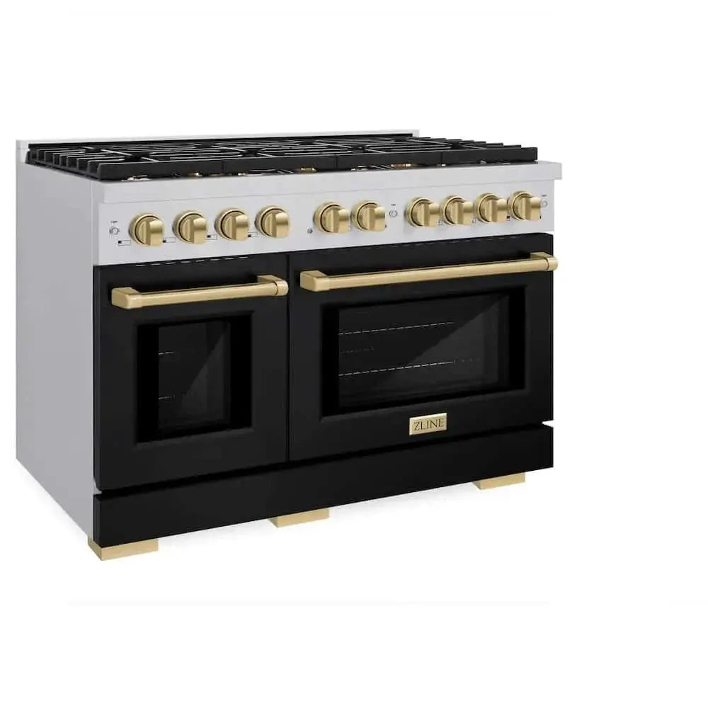 ZLINE 48"Gas Range, Convection Oven Black Matte, Champagne Bronze, SGRZ-BLM-48-CB by Farmhouse Kitchen and Bath