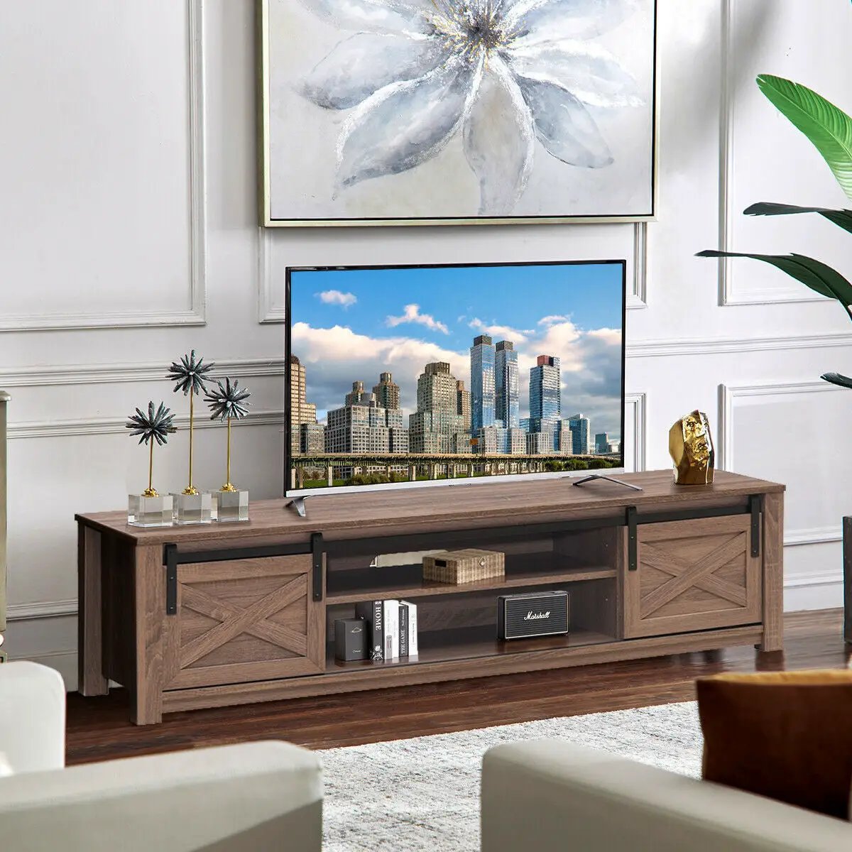 65 Inch Flat Sliding Barn Door TV Stand by DirectDeals