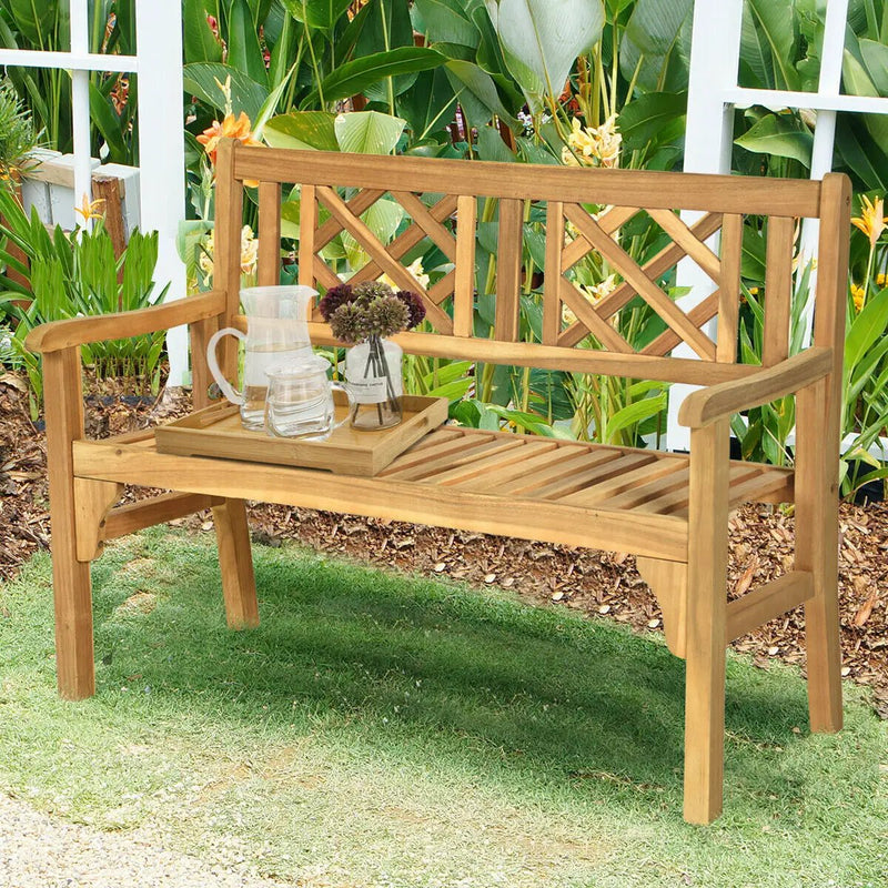 Patio Foldable Bench with Curved Backrest and Armrest by DirectDeals