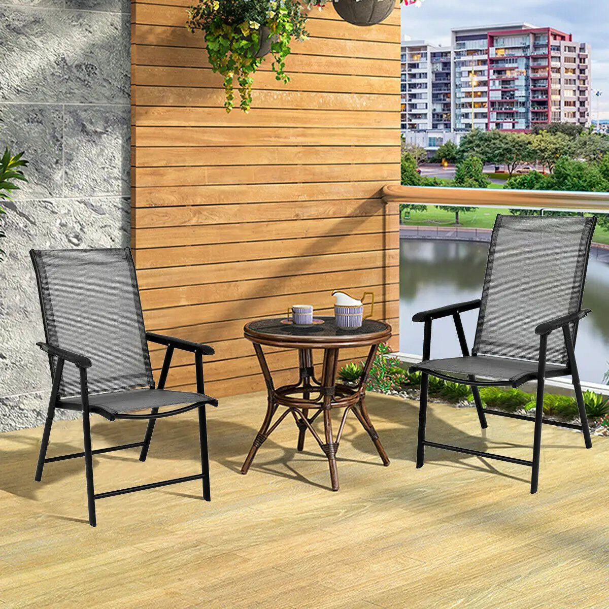 Set of 2 Outdoor Patio Folding Chairs-Gray by DirectDeals