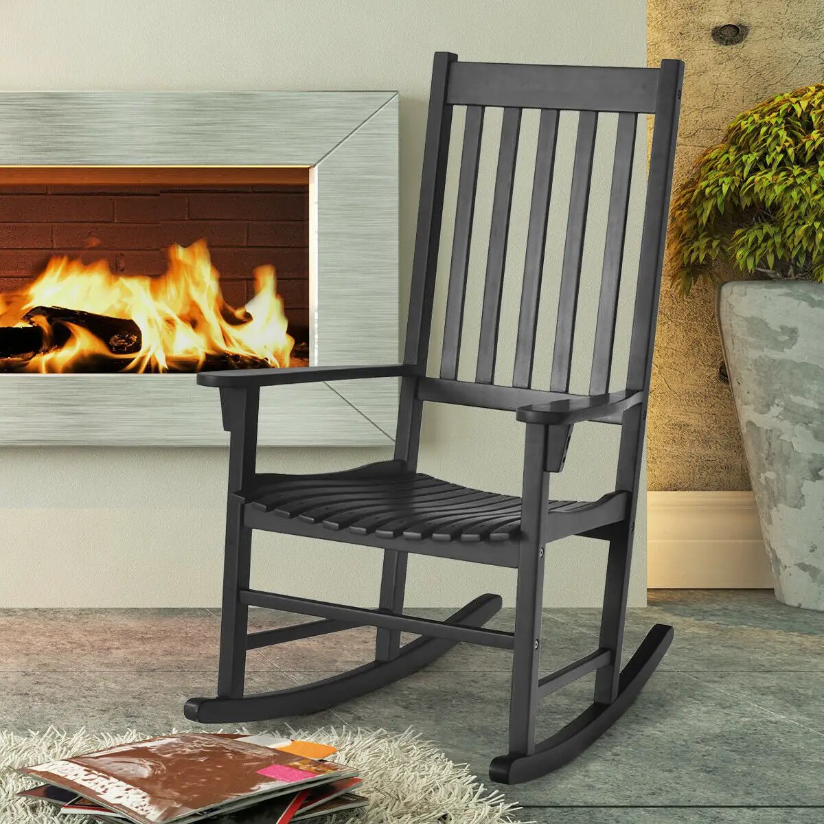Indoor Outdoor Wooden High Back Rocking Chair by DirectDeals