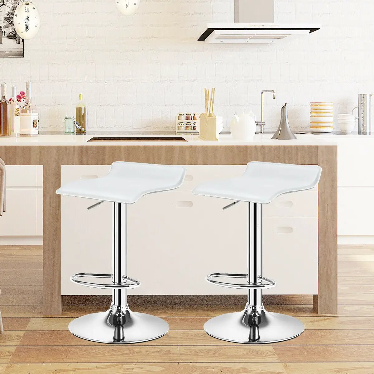 Set of 2 Adjustable PU Leather Backless Bar Stools by DirectDeals
