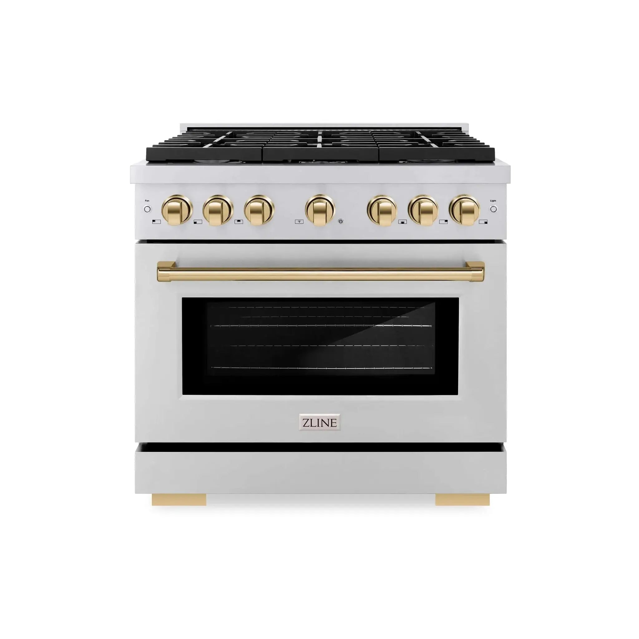 ZLINE 36"Paramount Dual Fuel Range Stainless Steel Gold SDRZ-36-G by Farmhouse Kitchen and Bath