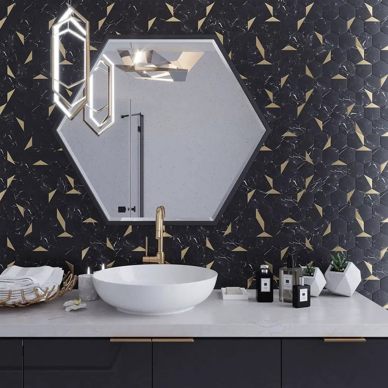 Black Gold 12x12 Honed Hexagon PVC Peel & Stick Tile (10 pack, 8.3 sq ft/case) by Apollo Tile