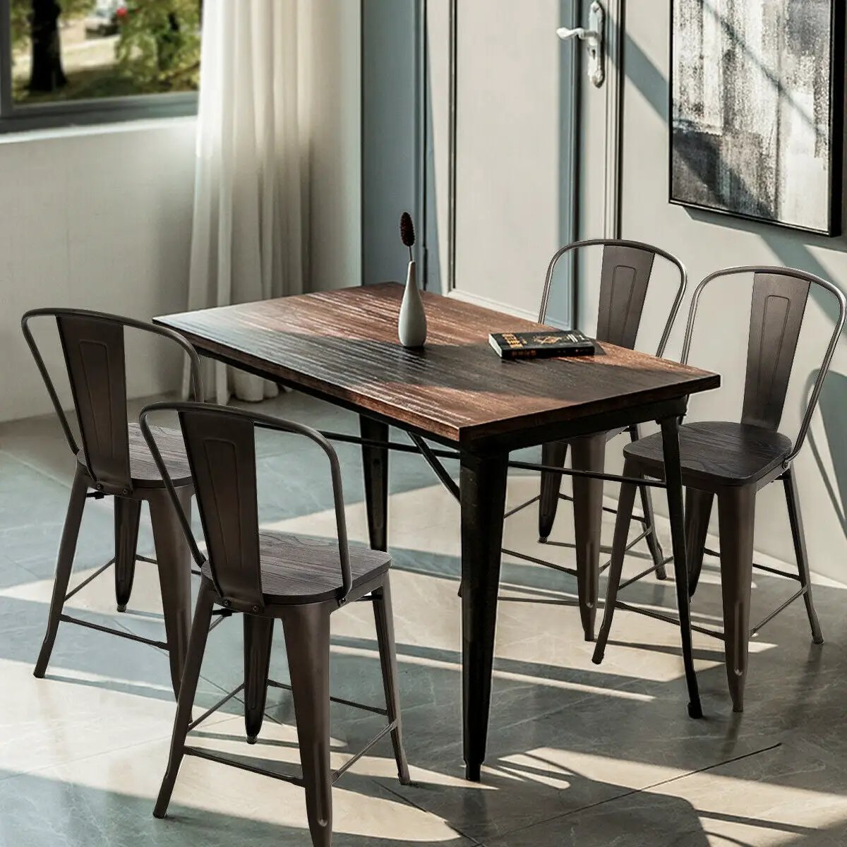 Set of 4 Industrial Metal Counter Stool Dining Chairs with Removable Backrests, photo 13 of 16