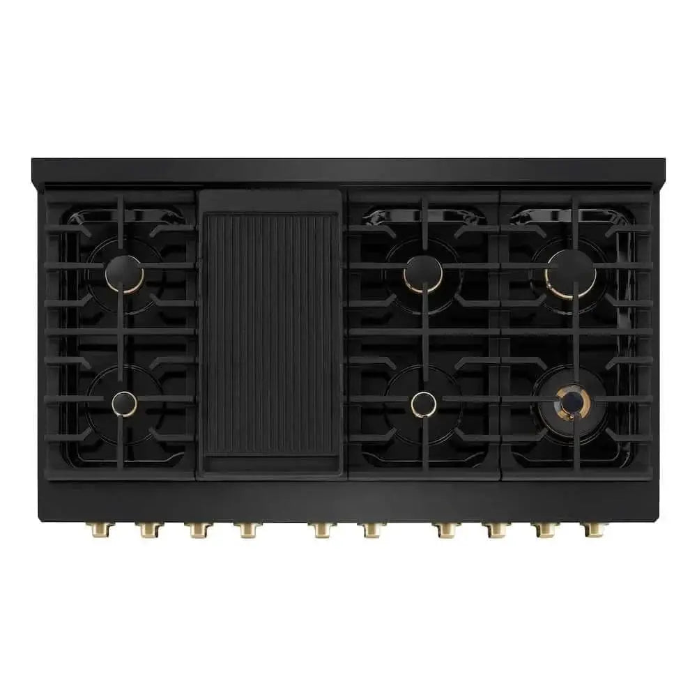 ZLINE 48"Gas Range, Convection Gas Oven, Black, Gold,SGRBZ-48-G by Farmhouse Kitchen and Bath
