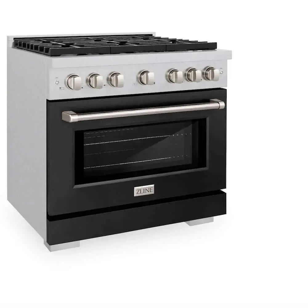 ZLINE 36"Gas Range, Convection Gas Oven, DuraSnow® Black Matte, SGRS-BLM-36 by Farmhouse Kitchen and Bath