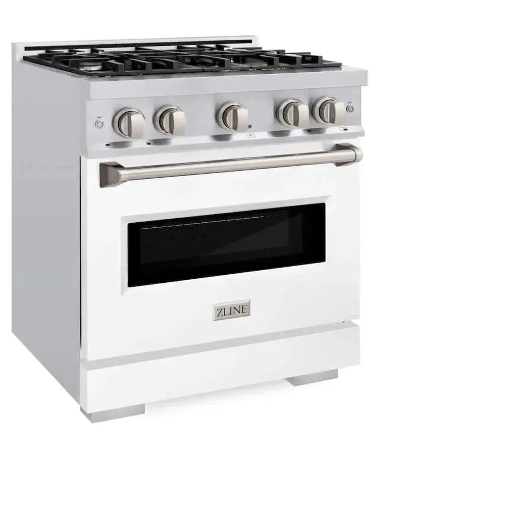 ZLINE 30" Dual Fuel Range, Gas Cooktop, Electric Convection Oven Stainless Steel, White Matte Door CDR-WM-30 by Farmhouse Kitchen and Bath