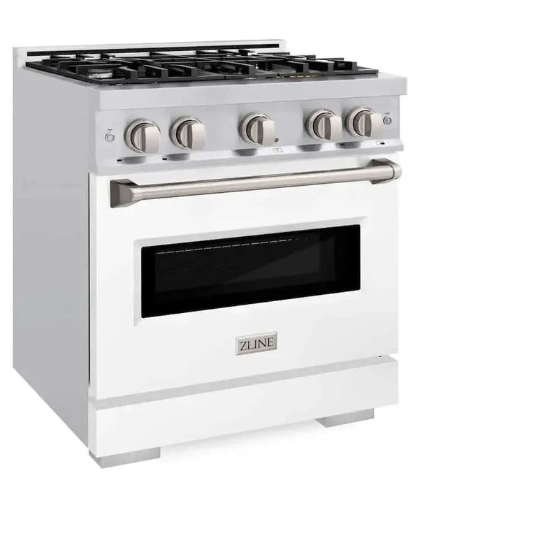 ZLINE 30" Dual Fuel Range, Gas Cooktop, Electric Convection Oven Stainless Steel, White Matte Door CDR-WM-30 by Farmhouse Kitchen and Bath