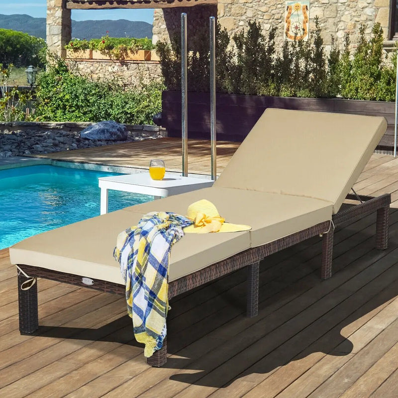 Outdoor Rattan Adjustable Cushioned Chaise by DirectDeals