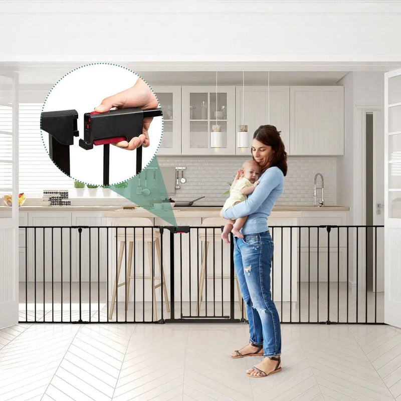 6 Panel Wall-mount Adjustable Baby Safe Metal Fence Barrier-Black by DirectDeals