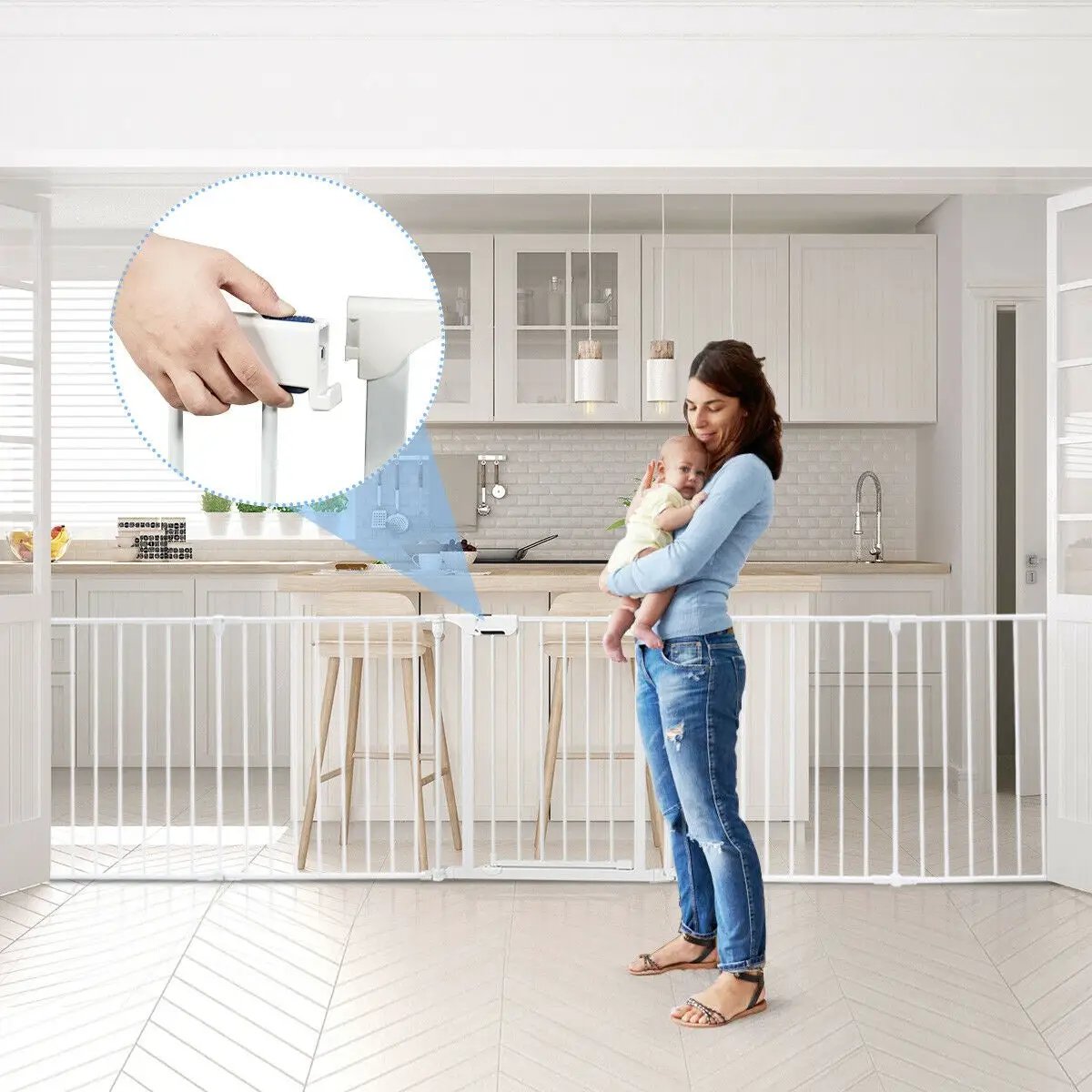 6 Panel Wall-mount Adjustable Baby Safe Metal Fence Barrier-White by DirectDeals