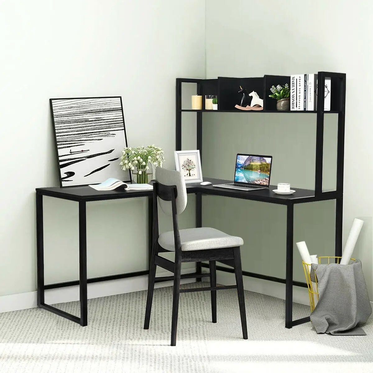 Reversible L-Shaped Corner Desk with Storage Bookshelf, photo 2 of 11