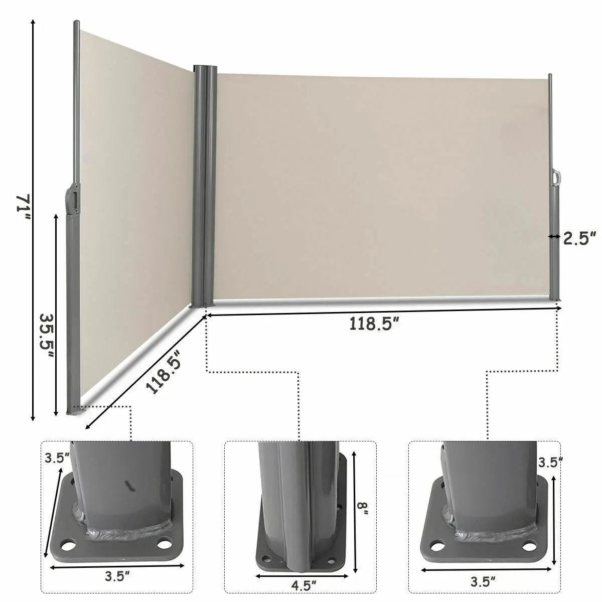 237 x 71 Inch Patio Retractable Double Folding Side Awning Screen Divider by DirectDeals