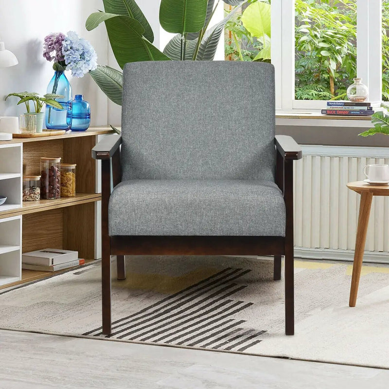 Solid Rubber Wood Fabric Accent Armchair by DirectDeals