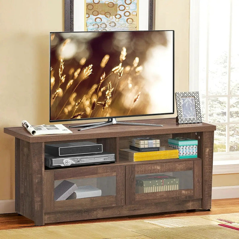 Wooden TV Stand with 2 Open Shelves and 2 Door Cabinets by DirectDeals
