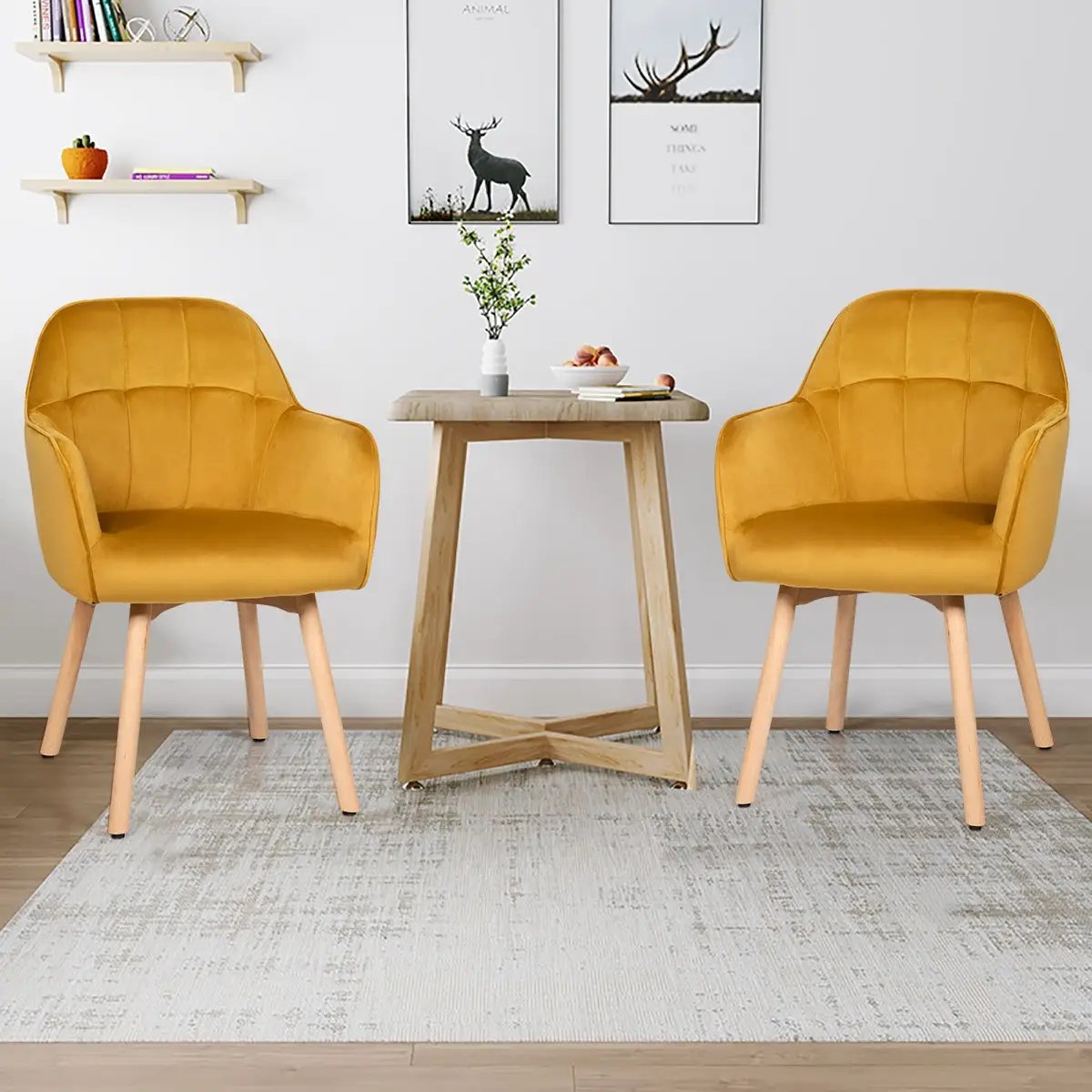 Set of 2 Mid-Back Accent Leisure Armchairs-Yellow by DirectDeals