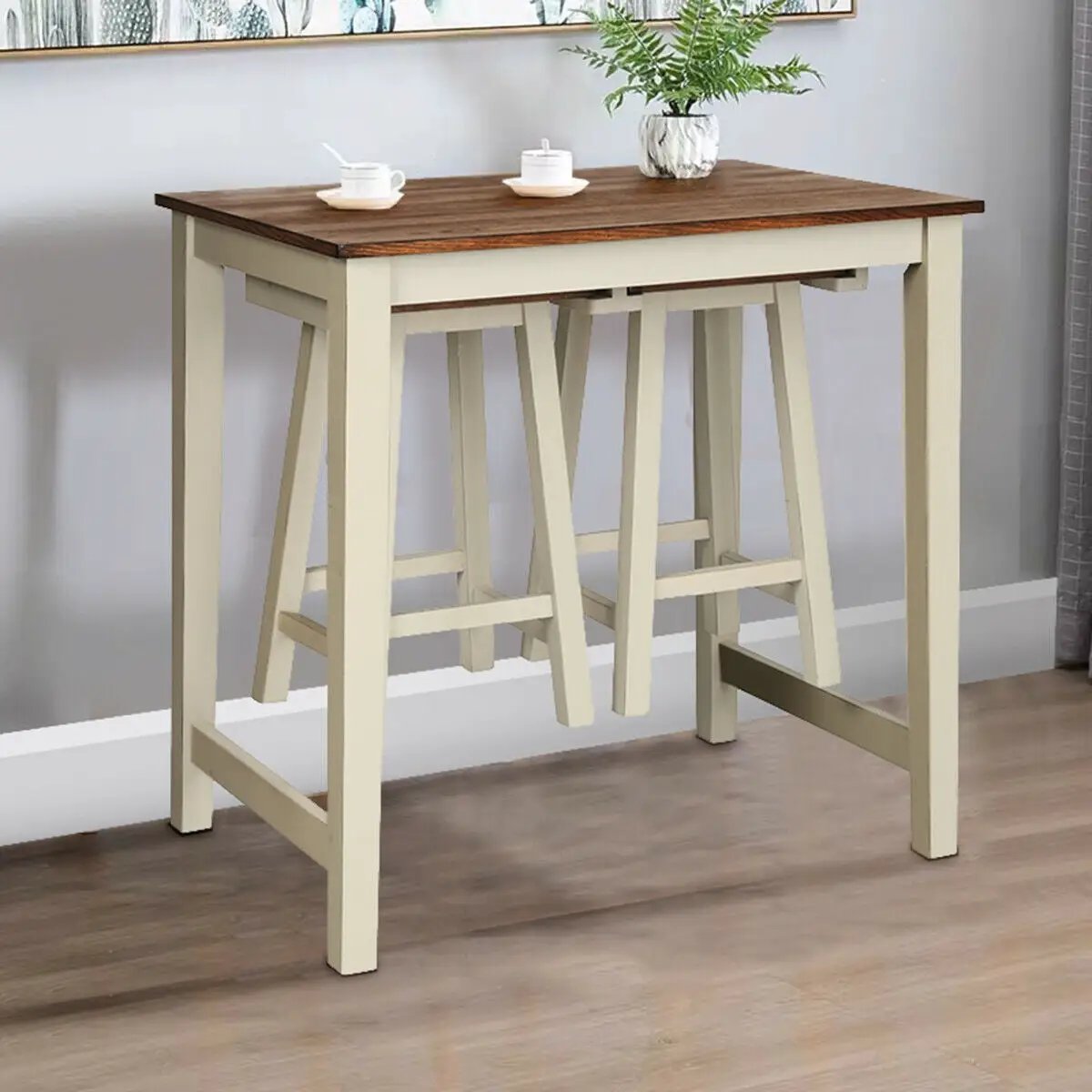 Counter Height Pub Table with 2 Saddle Bar Stools by DirectDeals