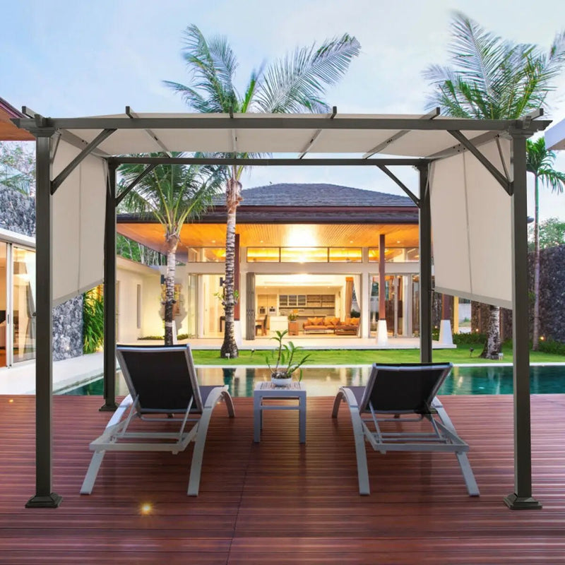 10 x 10 Feet Metal Frame Patio Furniture Shelter-Beige by DirectDeals