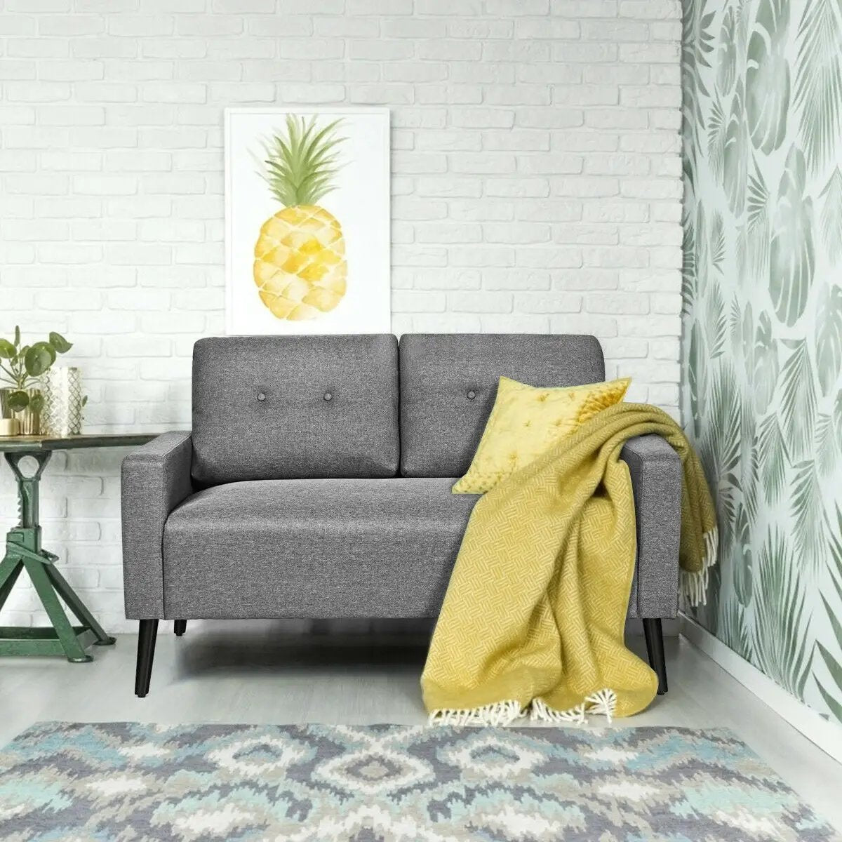 55 Inch Modern Loveseat Sofa with Cloth Cushion-Gray by DirectDeals