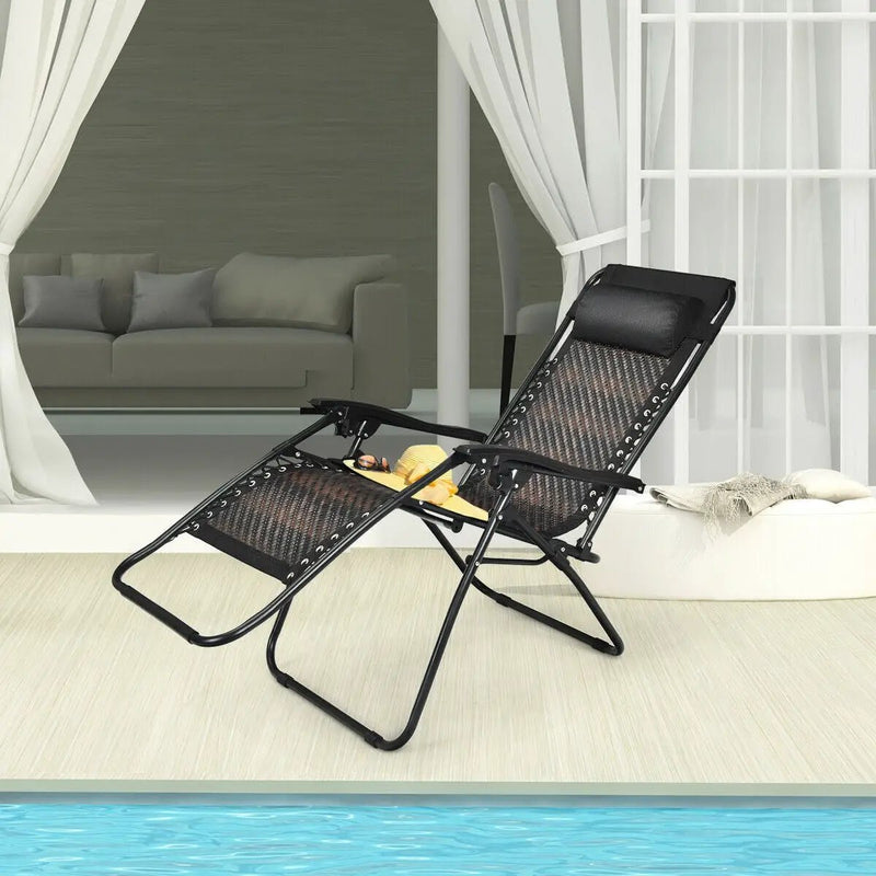 Folding Rattan Zero Gravity Lounge Chair with Removable Head Pillow by DirectDeals