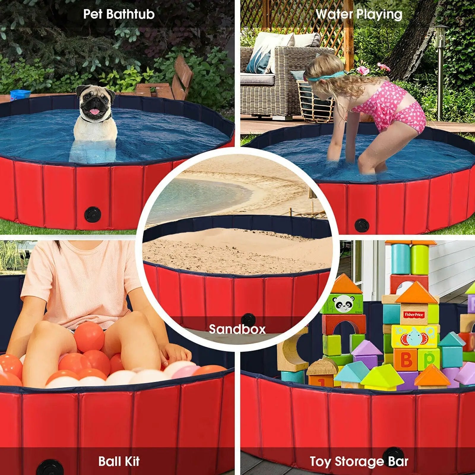 63 Inch Foldable Leakproof Dog Pet Pool Bathing Tub Kiddie Pool for Dogs Cats and Kids by DirectDeals