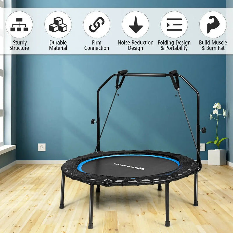 40 Inch Foldable Fitness Rebounder with Resistance Bands Adjustable Home by DirectDeals