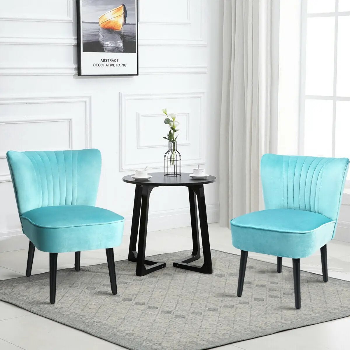 Set of 2 Upholstered Modern Leisure Club Chairs with Solid Wood Legs, photo 7 of 24