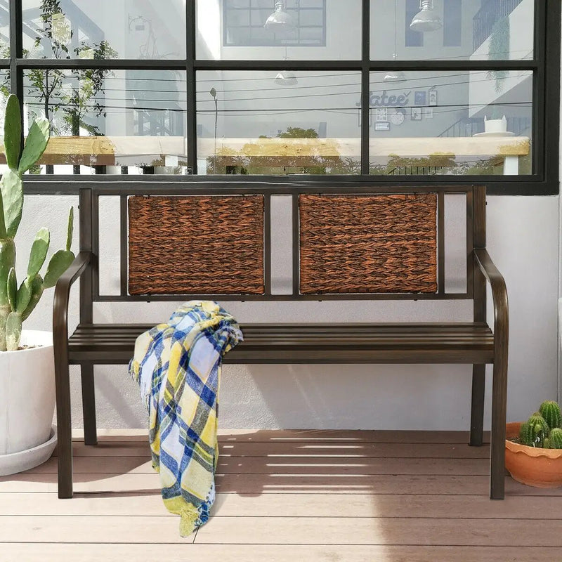 Patio Garden Bench with Powder Coated Steel Frame by DirectDeals