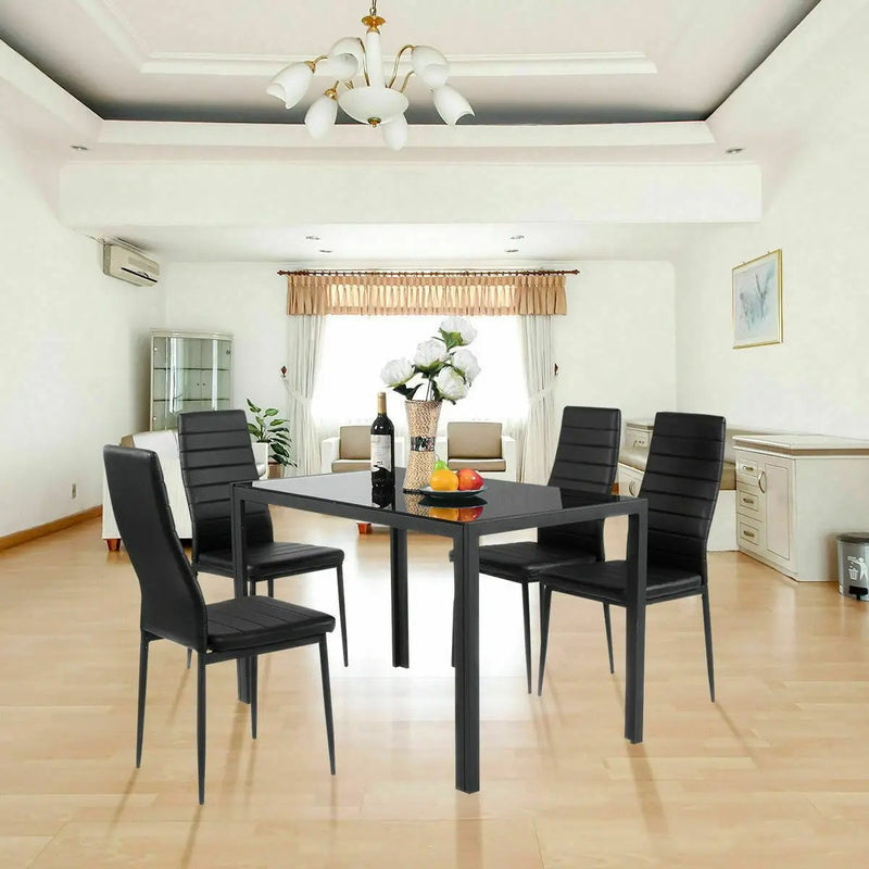 5 Pieces Metal Frame and Glass Tabletop Dining Set by DirectDeals
