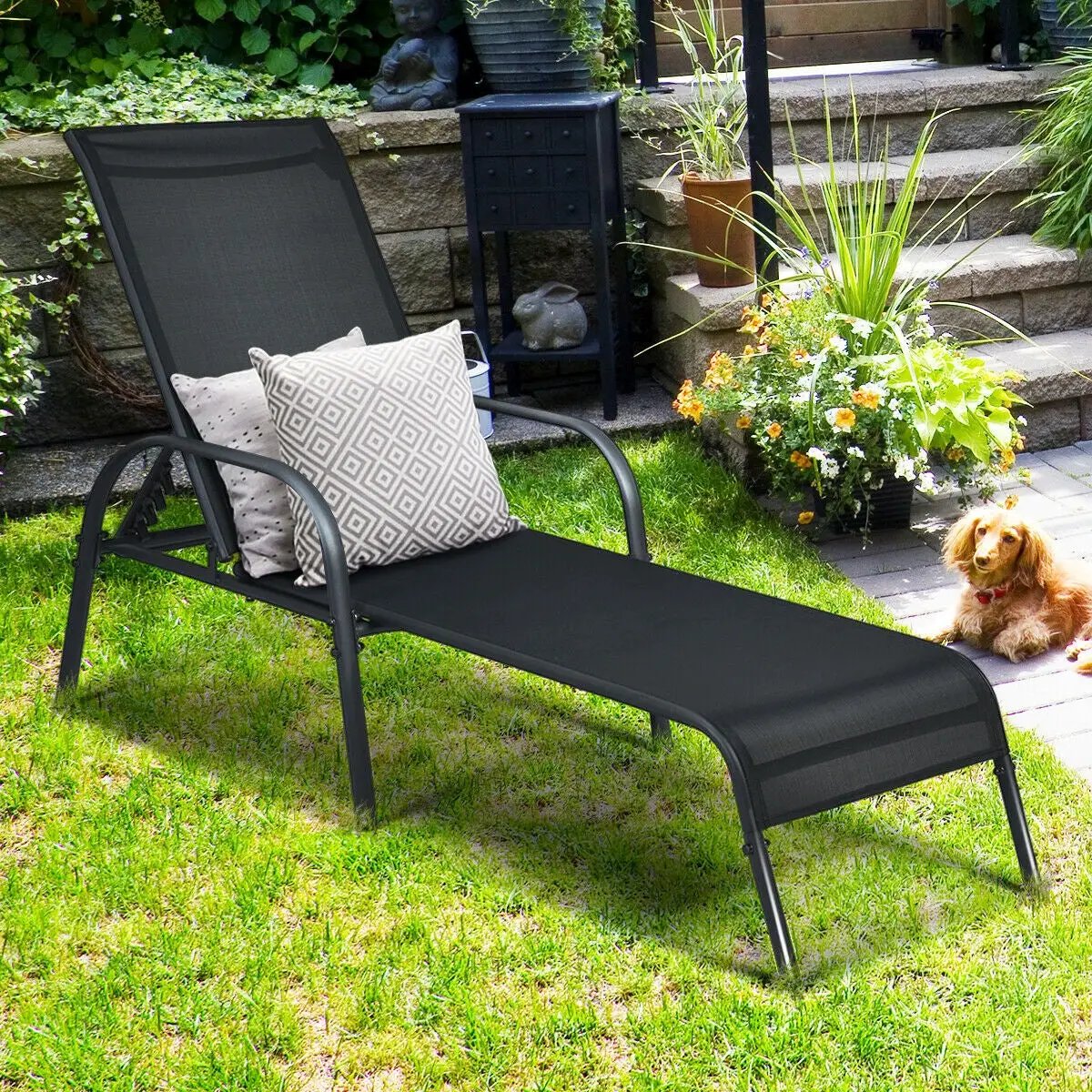 Adjustable Patio Chaise Folding Lounge Chair with Backrest by DirectDeals