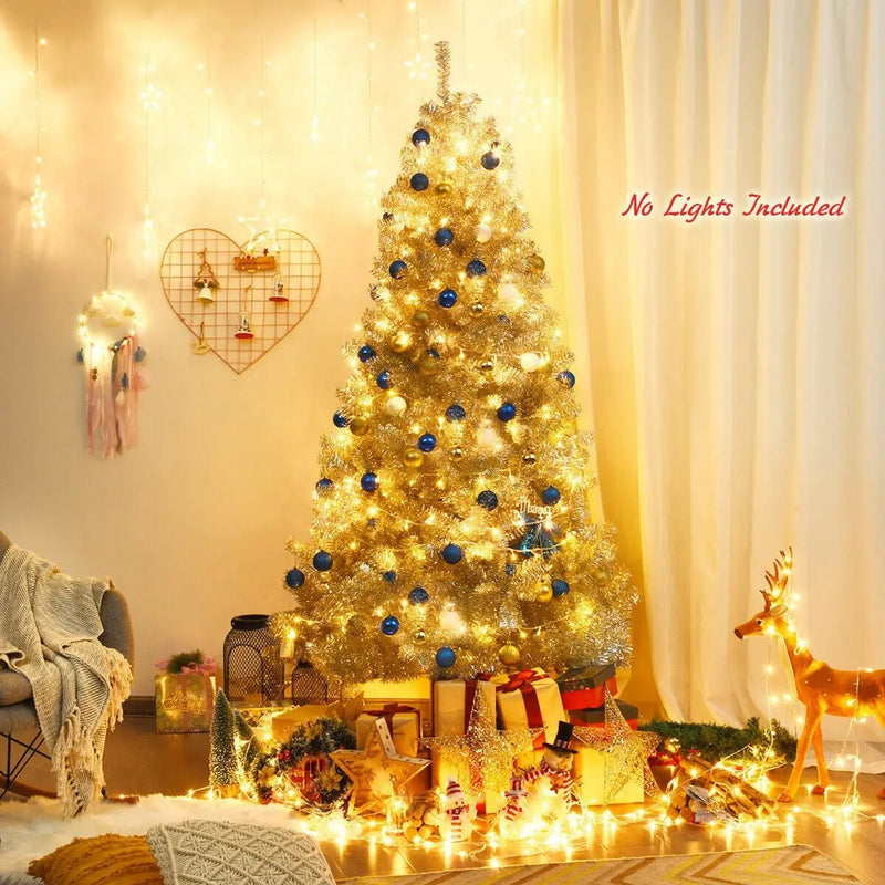 7.5 Ft Hinged Unlit Artificial Silver Tinsel Christmas Tree by DirectDeals