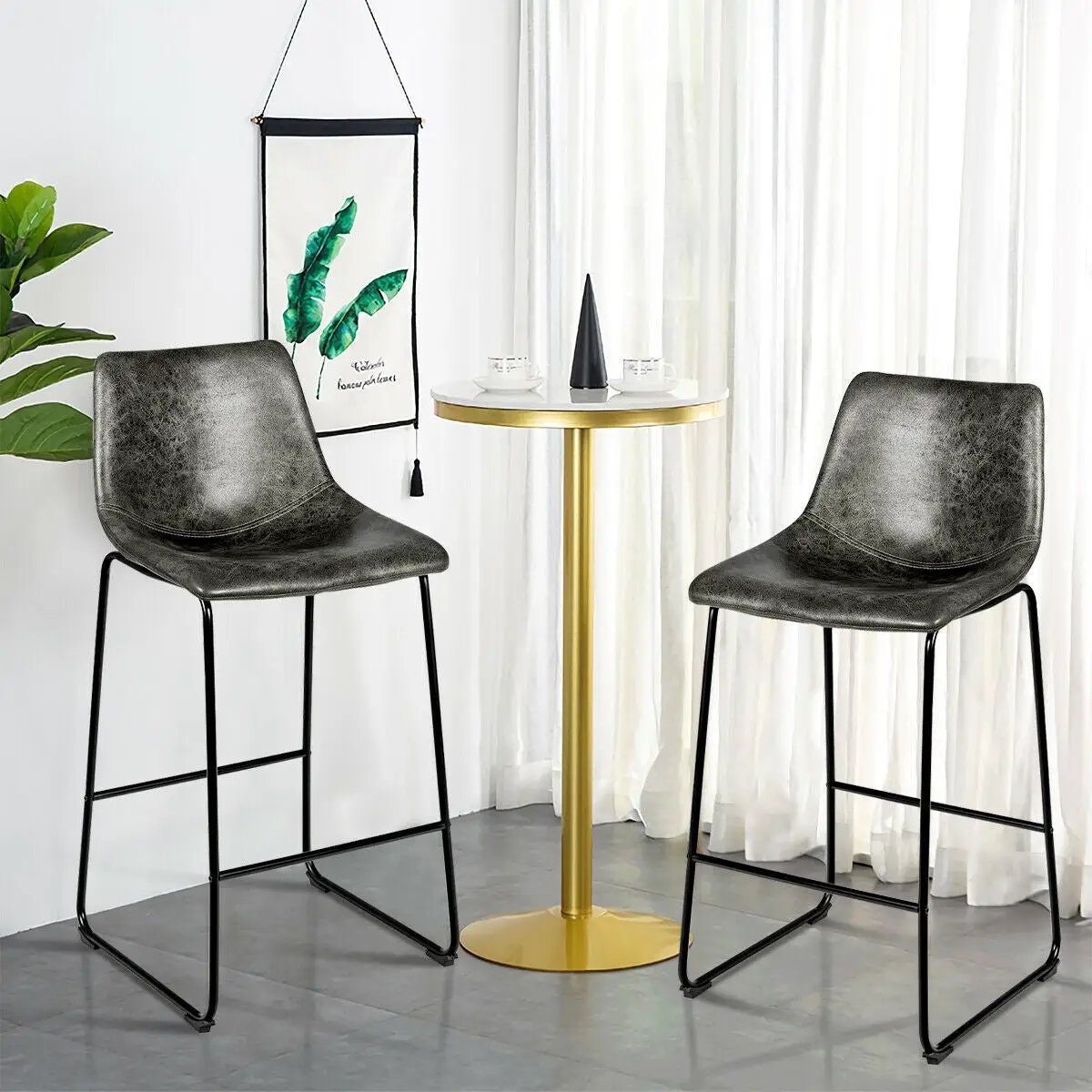 Set of 2 Bar Stool Faux Suede Upholstered Chairs by DirectDeals