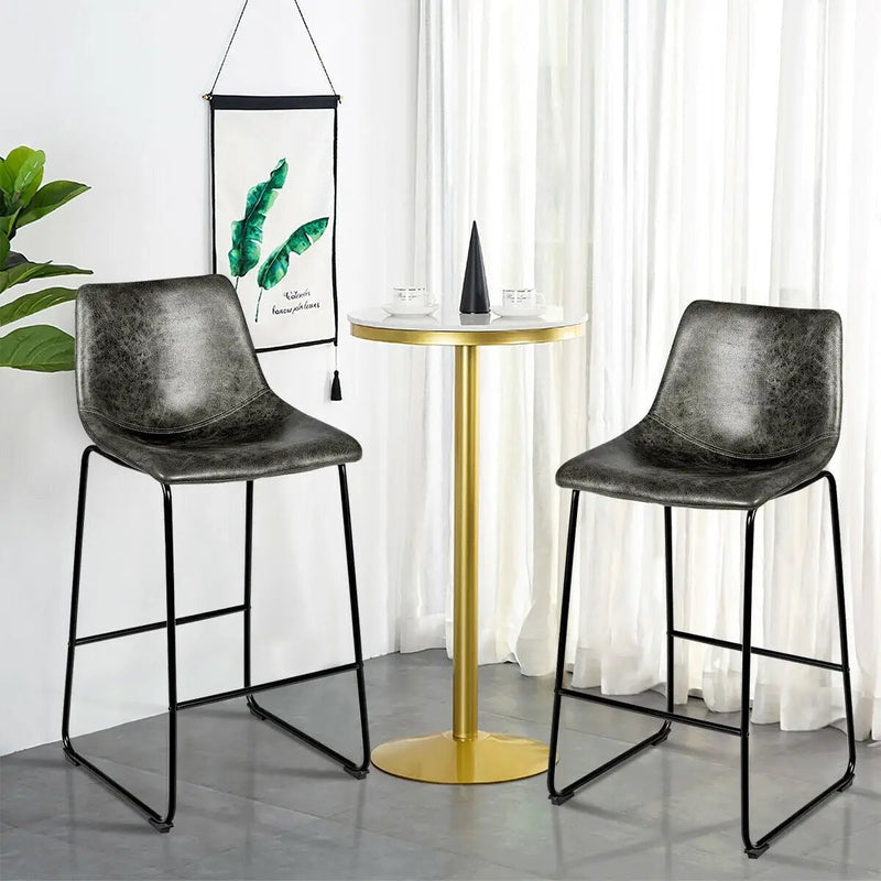 Set of 2 Bar Stool Faux Suede Upholstered Chairs by DirectDeals