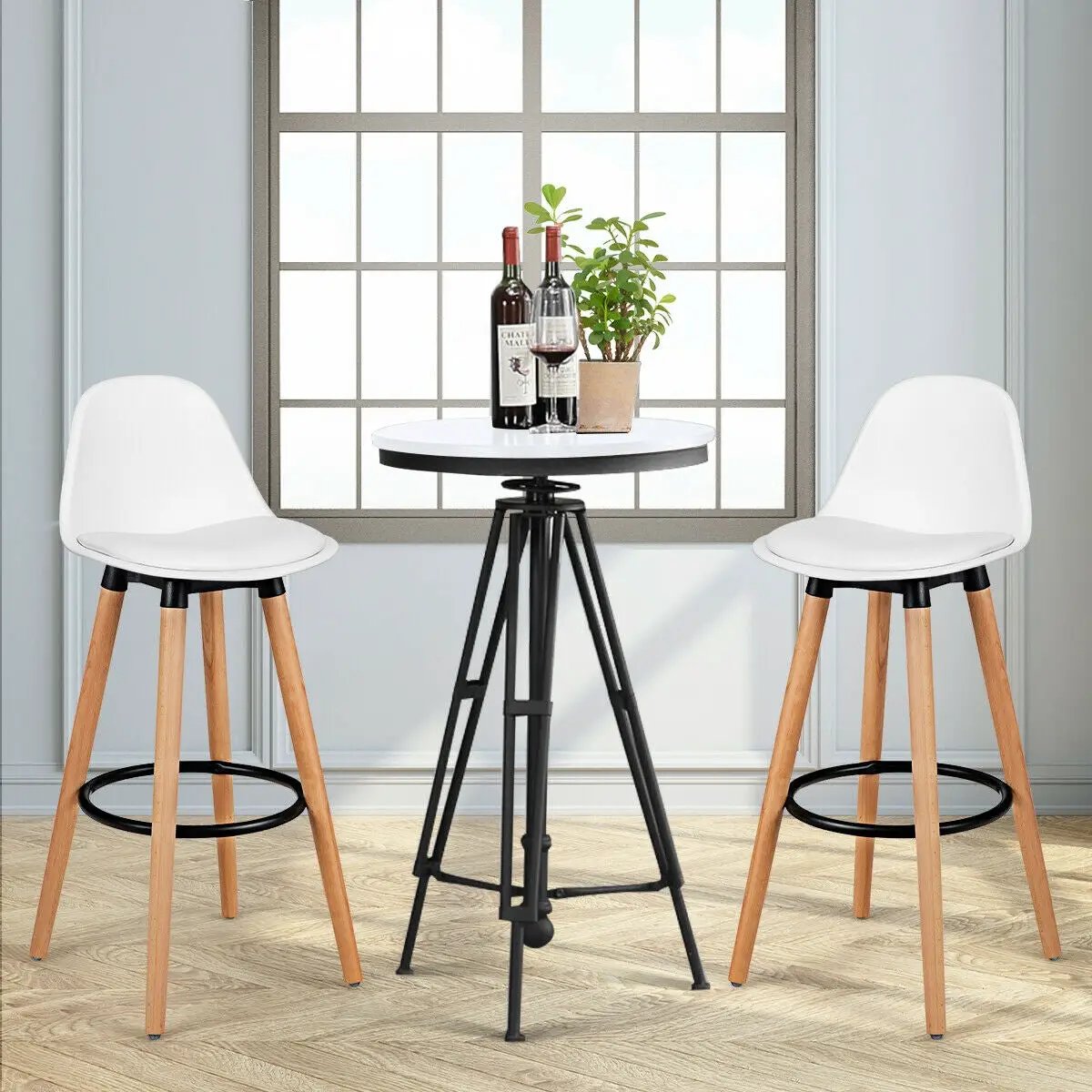 2 Pieces Mid Century Barstool 28.5 Inches Dining Pub Chair by DirectDeals
