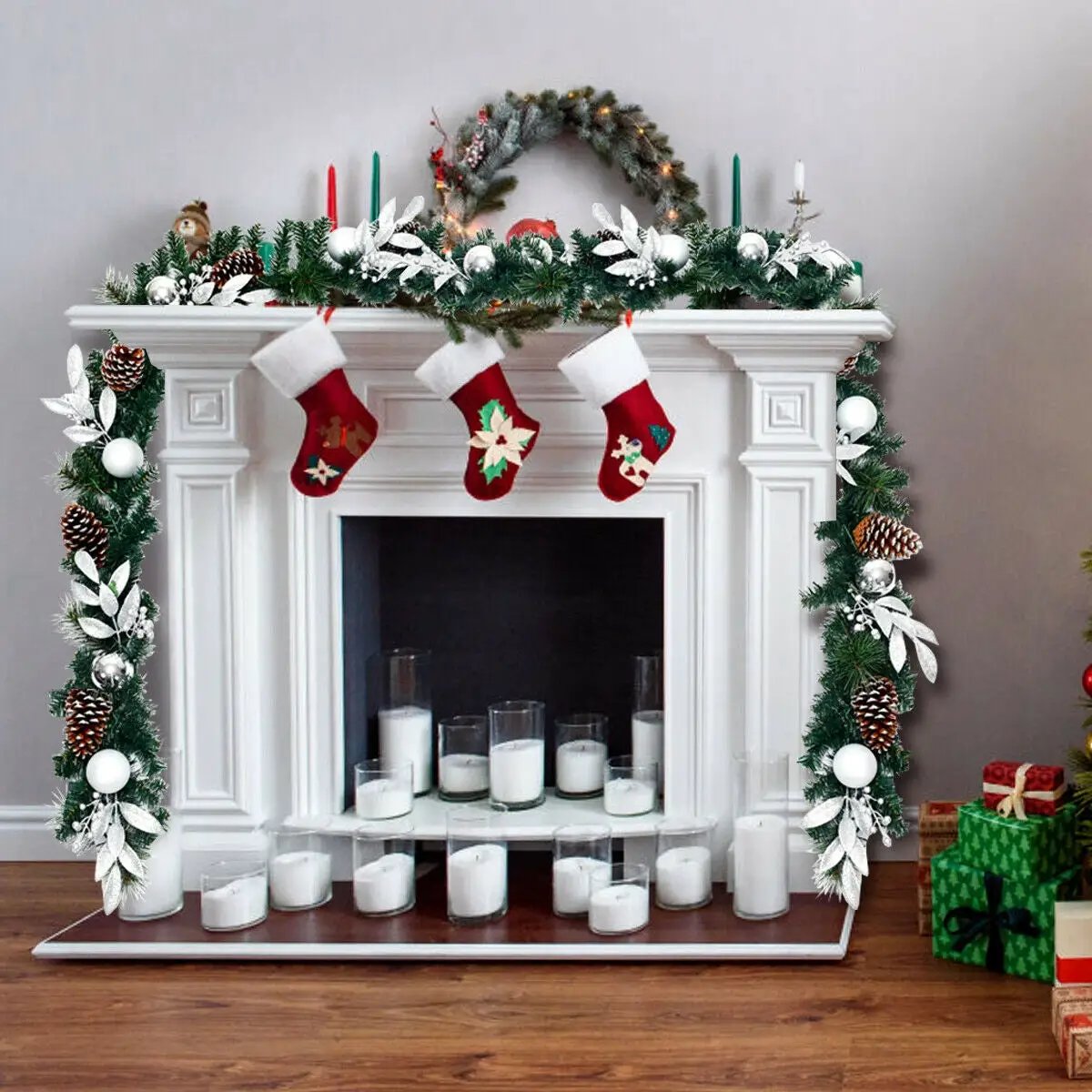 9 Feet Pre-Lit Artificial Christmas Garland with LED Lights by DirectDeals