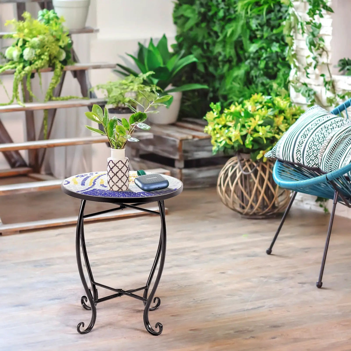 Outdoor Indoor Steel Accent Plant Stand Cobalt Table, photo 2 of 10