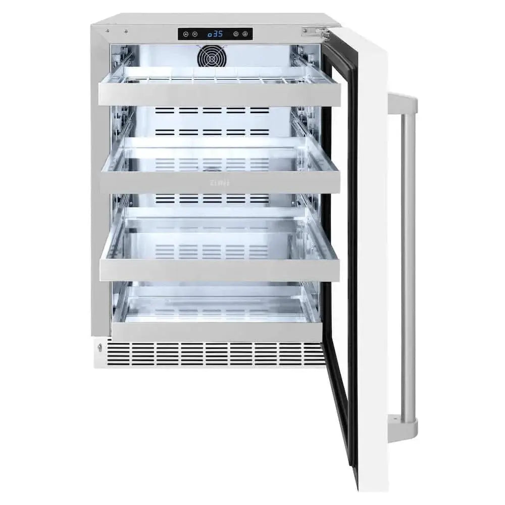 ZLINE 24" Touchstone 151 Can Beverage Fridge White Matte Glass Door RBSO-WM-24 by Farmhouse Kitchen and Bath