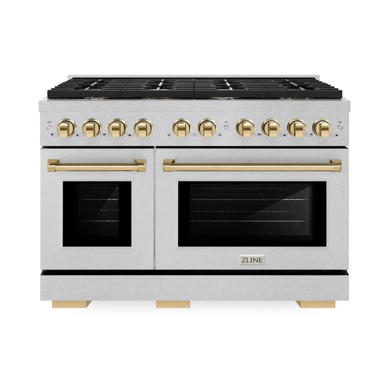 ZLINE 48"Paramount Dual Fuel Range DuraSnow® Gold SDRSZ-48-G by Farmhouse Kitchen and Bath