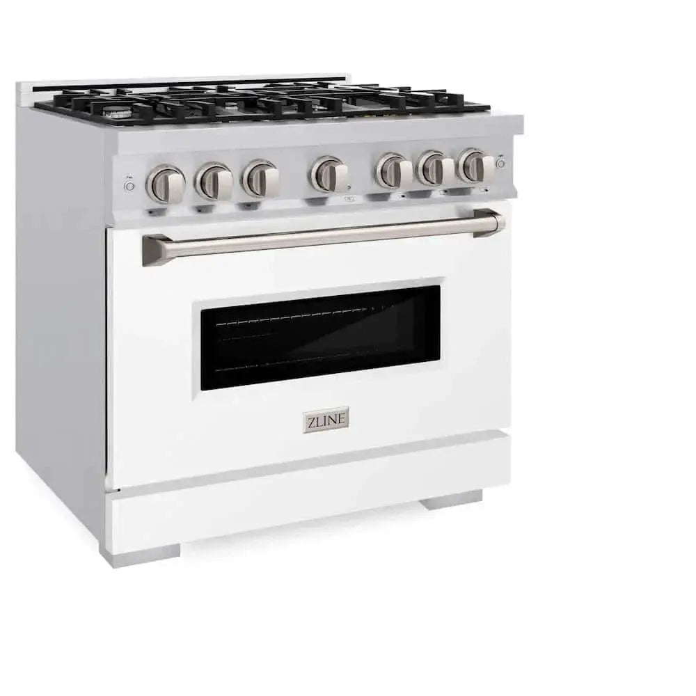ZLINE 36"Classic Gas Range, Convection Gas Oven, Stainless Steel, White Matte Door CGR-WM-36 by Farmhouse Kitchen and Bath
