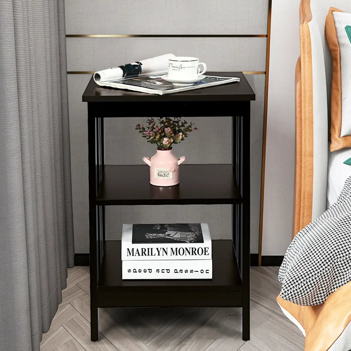 3-Tier Nightstand Sofa Side Table with Baffles and Round Corners, photo 27 of 32
