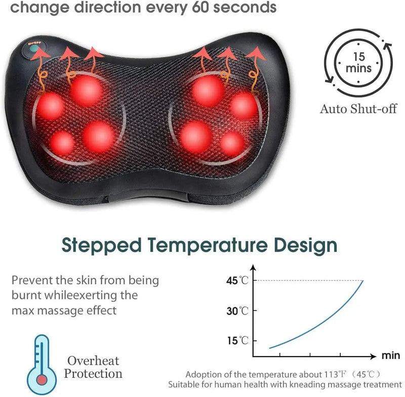 Shiatsu Pillow Massager with Heat Deep Kneading for Shoulder Neck and Back by DirectDeals