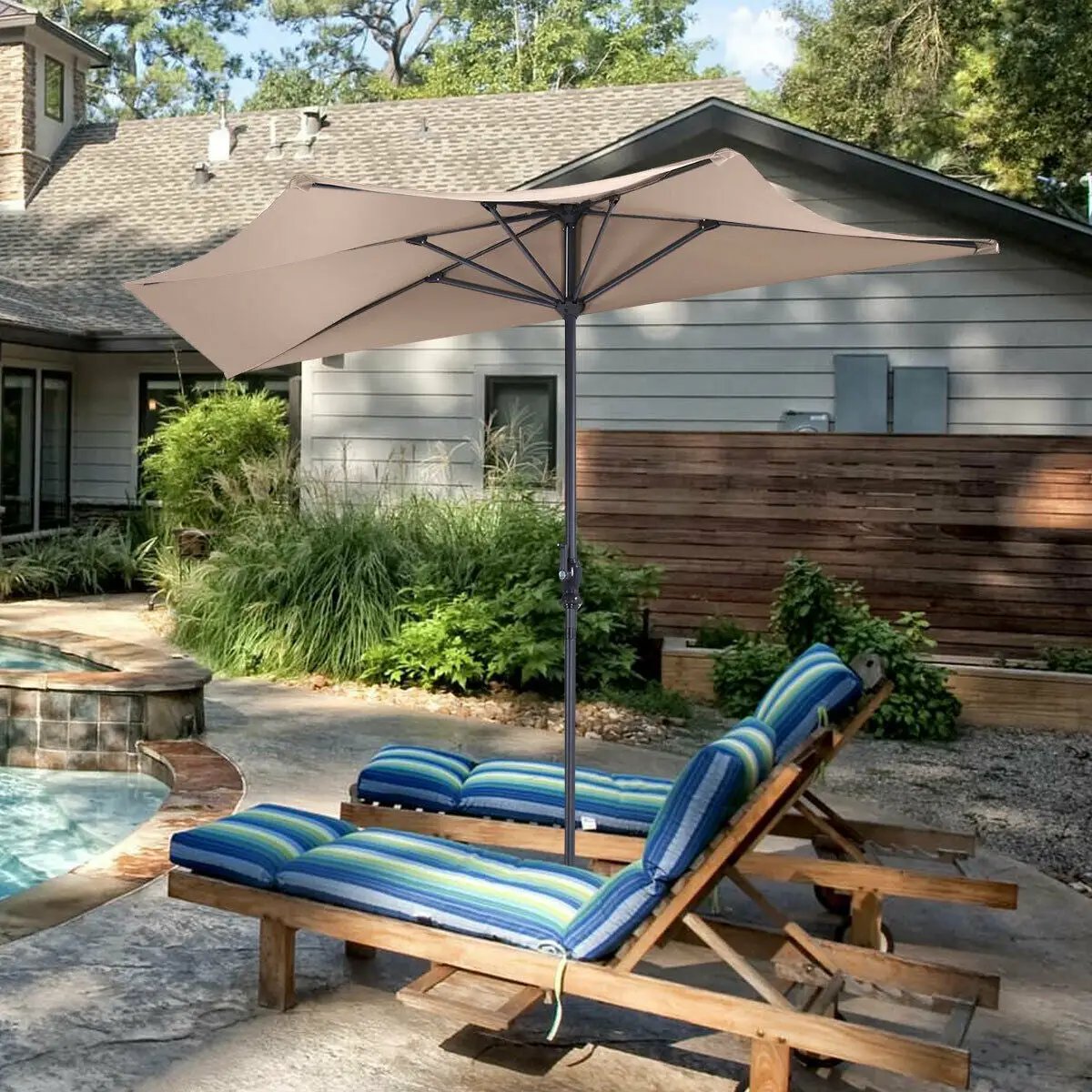 9Ft Patio Bistro Half Round Umbrella by DirectDeals