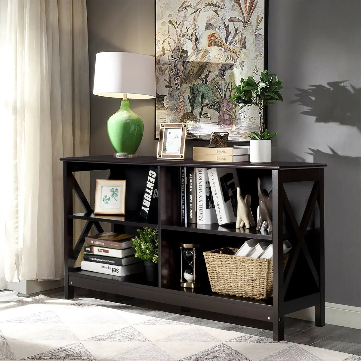 Wooden TV Stand Entertainment for TVs up to 55 Inch with X-Shaped Frame, photo 5 of 32