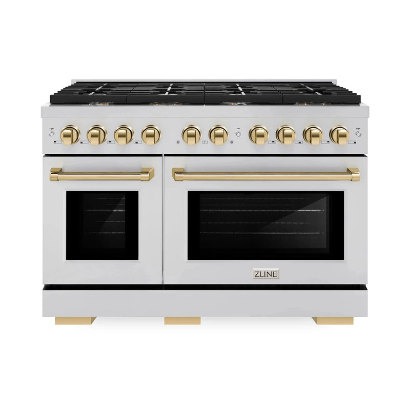 ZLINE 48"Paramount Dual Fuel Range Stainless Steel Gold SDRZ-48-G by Farmhouse Kitchen and Bath