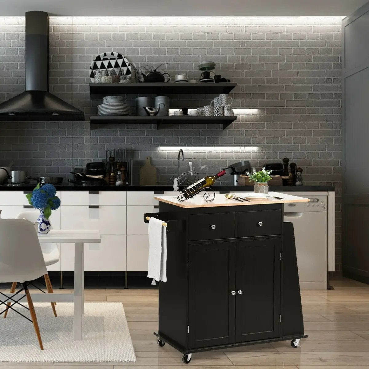Rubber Wood Countertop Rolling Kitchen Island Cart, photo 2 of 9