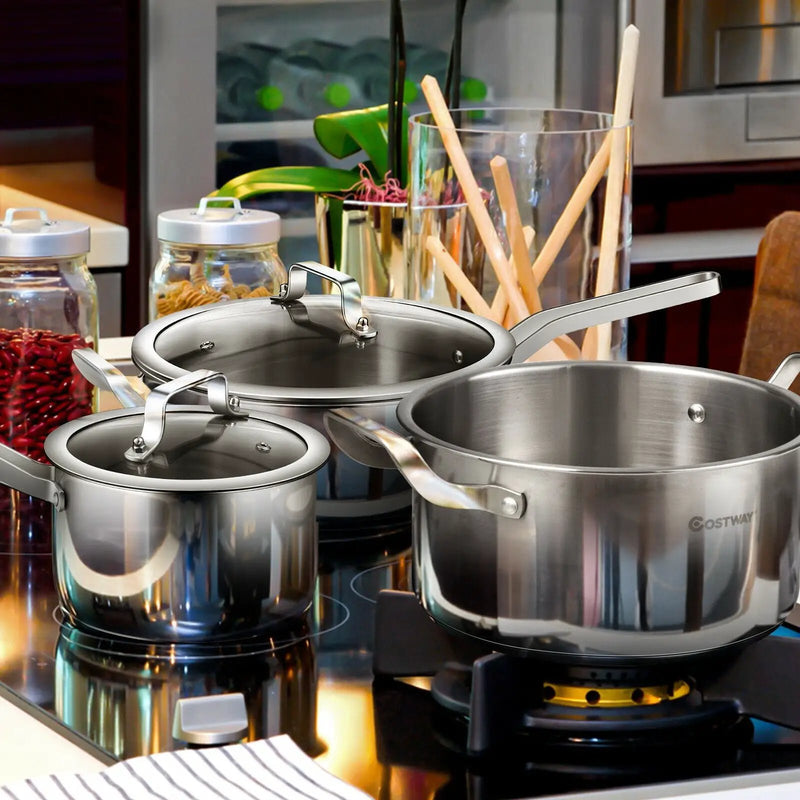 6 Piece Stainless Steel Cookware Set with Convenient Grip Handle by DirectDeals