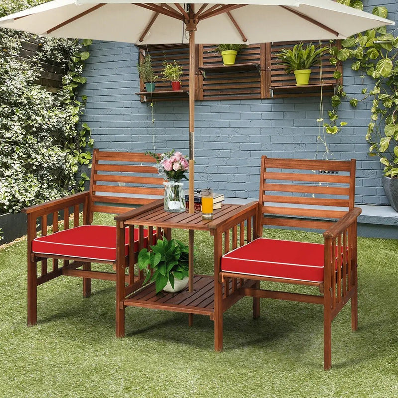 3 pcs Outdoor Patio Table Chairs Set Acacia Wood Loveseat by DirectDeals