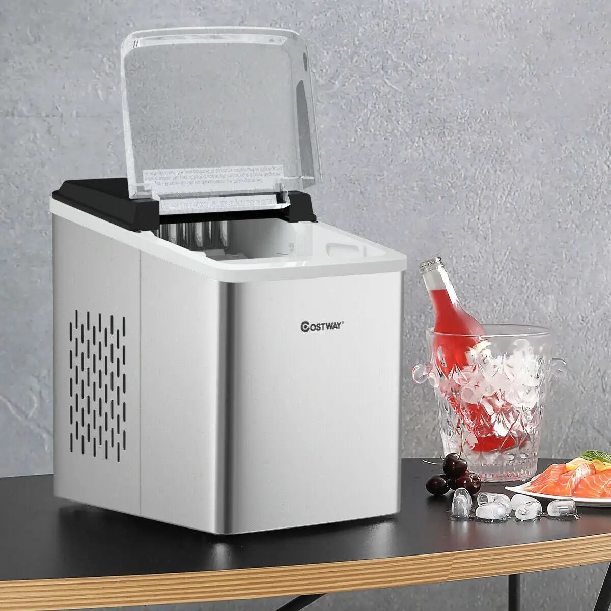 Stainless Steel 26 lbs/24 H Self-Clean Countertop Ice Maker Machine by DirectDeals